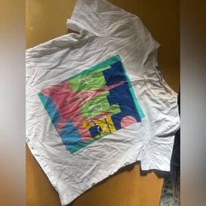 Zara White Tee with Colorful Paris Graphic